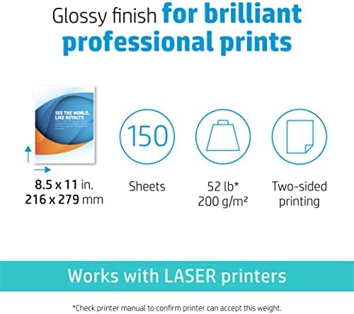 HP Professional Business Paper, brilhante, 8,5x11 pol., 52 lb, 150 folhas, trabalha com impressoras a laser