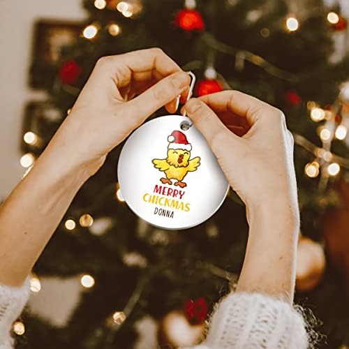 Ornamento personalizado de penduramento de Natal, nome personalizado de frango Desgaste de chapéu de natal, ornamento