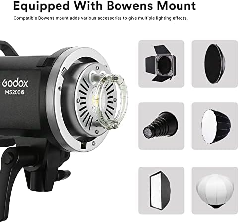 Godox MS200-V MS200V 200W STROBE FLASH, 2,4G COMPAT ESTUDIO STROBE FLASH LIGHT, 0,1-1.8S TEMPO DE RECISTA, BOWENS MOLHAR ILUPLIGUENTE COM GODOX X2T-S TTL Flash Trigger Compatível para câmeras Sony