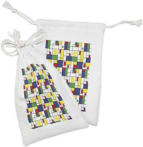 Conjunto de bolsas de tecido geométrico de Ambesonne de 2, quadrados de design coloridos e balas de lavanda e vermelhão azul amarelo