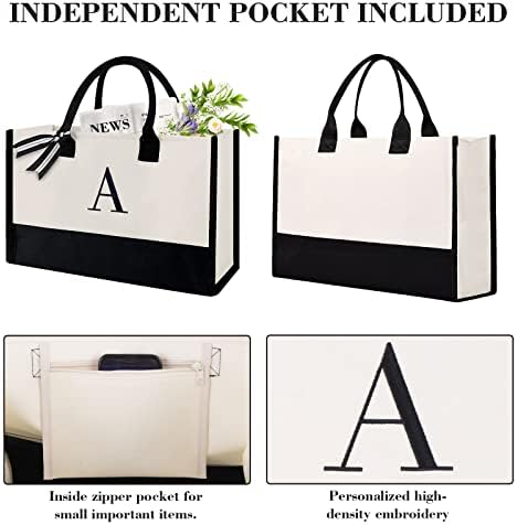Estrela Yueda Borderyer Letter Inicial Tote Bag com Pocket Presentes de bolso com zíper bolsa de praia de tela para