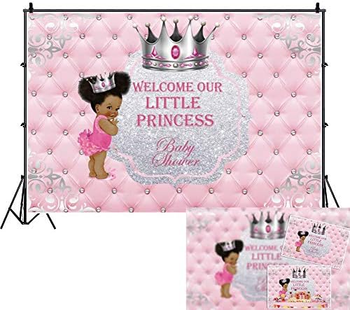 Dashan 7x5ft poliéster Baby Shower Backdrop Bem -vindo nosso pequeno Princess Silver Crown Pink Photograph