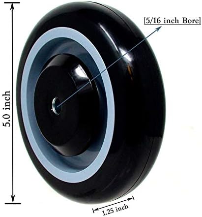 Roda de carrinho de compras de siração 5 x1.25 5/16 Roda de poliuretano do eixo - capacidade de carga 1400 libras)