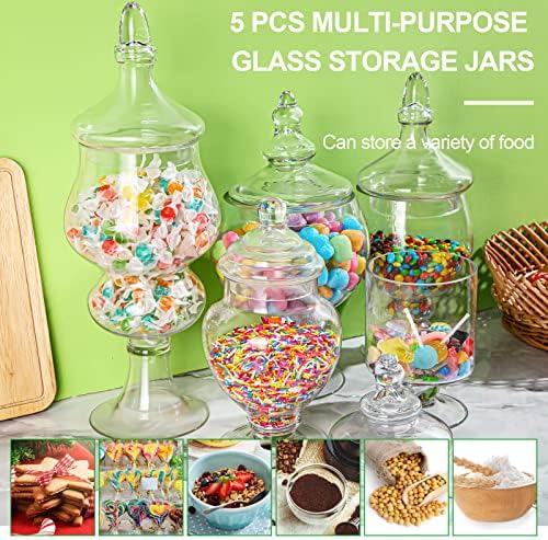 THEnshop 5 peças Jarra de doces de glass de pedacinho de vidro transparente com tampas de buffet de doces grandes de doces Display Display Display Elegante Conjunto de Jar