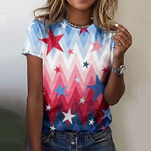 Anoo Women Tshirts USA Flag Star Print Blys T T para meninas Manga curta Crewneck Summer Fall Tshirts 2023 Roupas