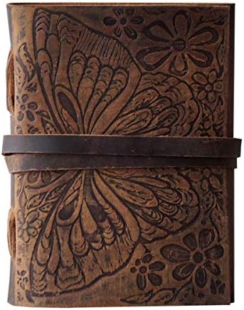 Butterfly Relessed Leather Journal Diário Personal / Diário de Viagem Páginas Não Esqualhadas 7 x 5 polegadas Brown