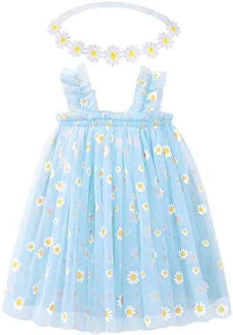 Vestido BGFKS Beable Girls Girller Daisy Tutu, vestido de festa da princesa com bandana de flor de margarida macia.