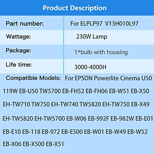 ELPLP97 ELPLP96 Lâmpada de projetor de reposição para Epson V13H010L97 Powerlite Cinema em casa U50 880 2250 2200 VS260 PRO EX9240