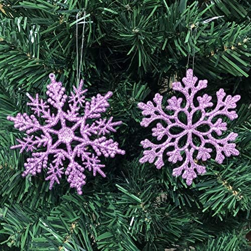 Worldor Plastic Christmas Glitter Snowflake Ornamentos Decorações de árvores de Natal, 4 polegadas, conjunto de 36