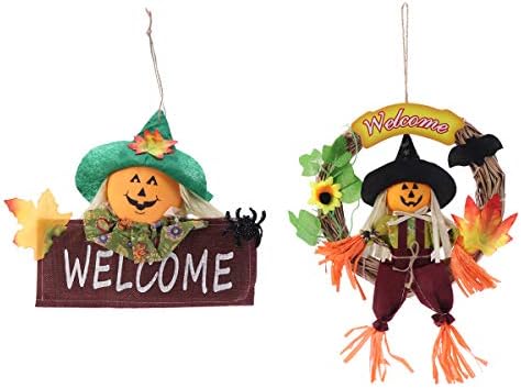 Bestoyard Halloween pendurada tag com as boas -vindas palavras em inglês signo grinald scarecrow shopping center placa bar store