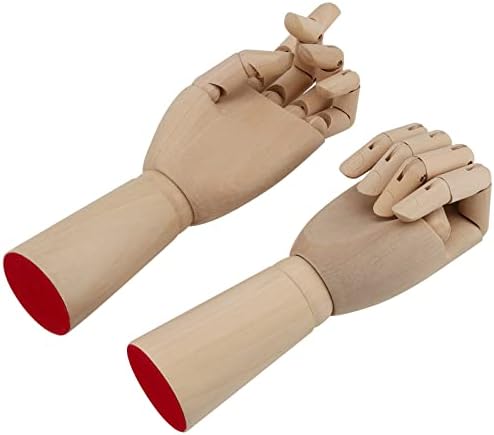 Jeuihau 2 PCs 12 polegadas Modelo de mão de madeira, mão de arte de madeira esquerda e direita Mannequin Hand, Manikin de madeira