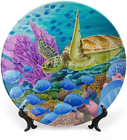 Placas decorativas de cerâmica de recife de coral em aquarela com ornamentos pendurados em china pendurada placas de sobremesa