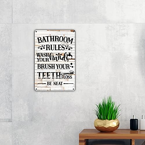 Qiongqi citação de banheiro engraçado decoração de parede de lata de metal, rústico de regras de banheiro da fazenda rústica sinal para decoração de casa presentes