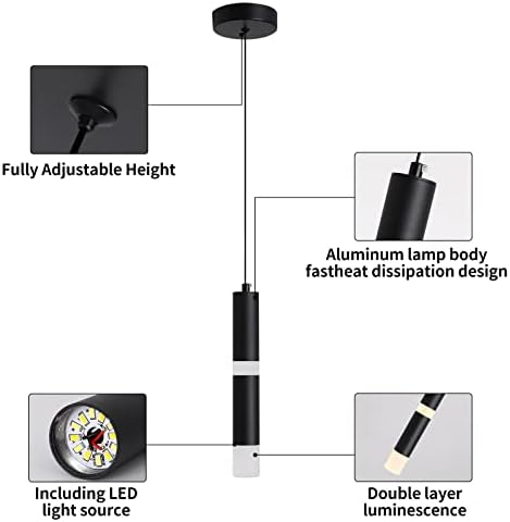 Kerhene Black Modern Pinging Light Kitchen Island, 3 cores Luz preta ajustável, Mini Pingente LED Iluminação para a