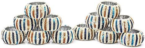 Conjunto de anéis de guardanapo com miçangas de lantejoulas, conjunto de anel de guardanapo azul de 12, titulares de guardana