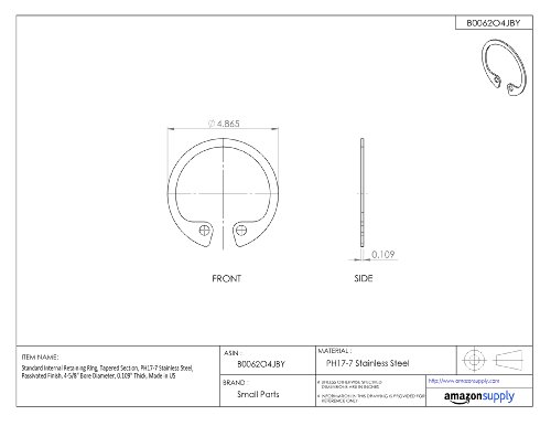Anel de retenção interno padrão, seção cônica, aço inoxidável de PH17-7, acabamento passivado, diâmetro do furo de 4-5/8 , 0,109