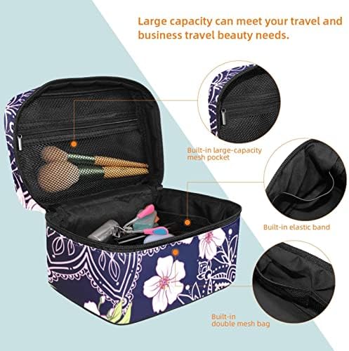 Bolsa de maquiagem de viagem, estética Mandala Floral Purple Grande Caso Cosmético Maquia