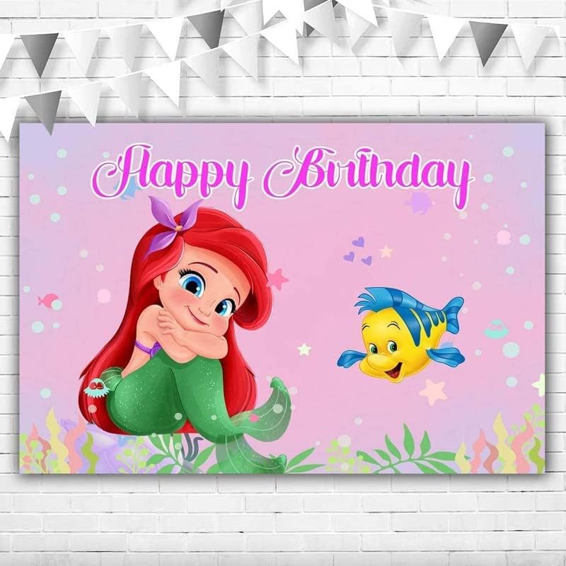 Princip Ariel cenário para meninas aniversário 5x3ft Vinil Ariel Banner de feliz aniversário 1º aniversário Ariel Little Mermaid Cenário para decoração de festa do chá de bebê