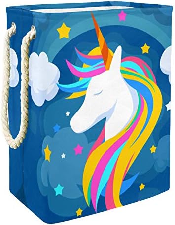 Deyya Unicorn Blue Laundry Baskets cestam altos dobráveis ​​para crianças adultas meninos adolescentes meninas nos