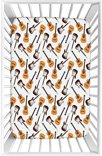 Folha de berço decorativo, Microfibra de guitarra Silky Soft Criandler Folha de colchão montada, 28 x 52 x 8 , lençol realista de instrumentos clássicos e estampados clétricos, para bebês ou creches da cama