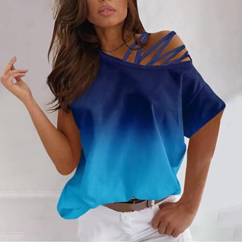 Wonnchyei Tops de verão para mulheres moda de moda Casual Crew pescoço gradiente amplo gradiente impresso de mangas curtas T-shirt