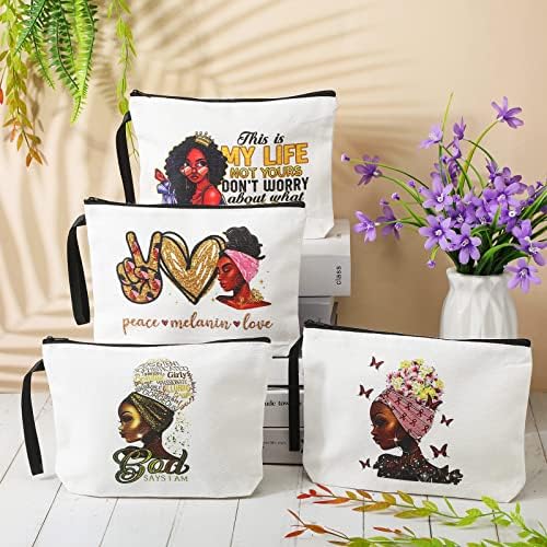 4 PCs Black Girl Makeup Bag Africano Mulheres Americana Bag de Maquiagem Americana Bolsas Cosméticas Bolsa de Varra -Bata Fazenda