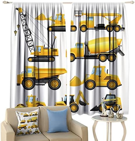 Decorações de meninos quarto cortinas escurecentes imagens de veículos amarelos de construção e caminhões de máquinas para