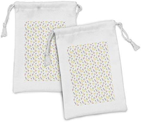 Conjunto de bolsas de tecido de aquarela de Ambesonne de 2, desenho floral de Aquarelle em padrão de pano de fundo simples, pequeno saco de cordão para máscaras e favores de produtos de higiene pessoal, 9 x 6, multicolor