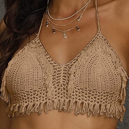 Bikini Tops For Women Swimwear Somente, feminino de biquíni de crochê feminino Tops de malha de malha Hollow Out Bralette Cami Beach Top