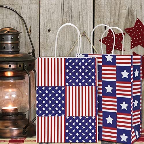 AnyDesign Patriótico Sacos de Papel com Stars Stars Stripes Gream Sacos de Treat 4 de julho American Fand Party Favor Goodie Bags for Independence Day Memorial Day Gift Supplies, 12pcs, 5,9 x 8,3 x 3,1 polegadas