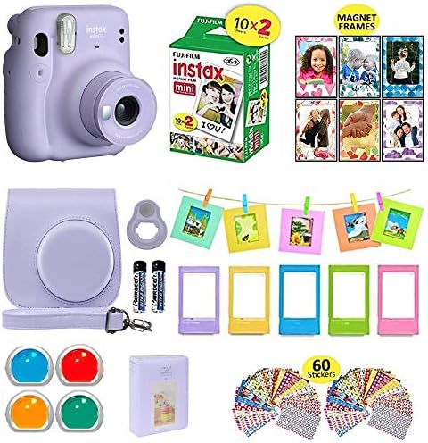 Fujifilm Instax Mini 11 Câmera instantânea Sky Blue + Shutter Compatible Carrying Case + Fuji Film Value Pack + Pacote de acessórios para obturador, filtros coloridos, álbum de fotos, quadros variados