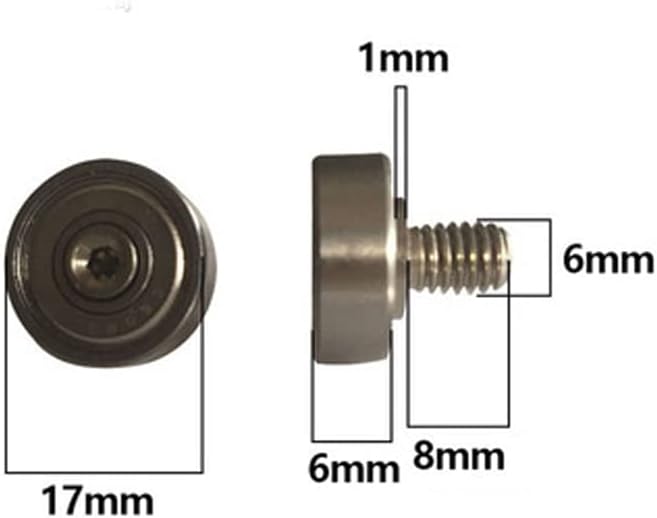 2pcs m6*8mm haste de rosca 17 mm*6mm Roda de rolagem de rolagem fixo Rodas guia de rolamento de metal fixo Ring para
