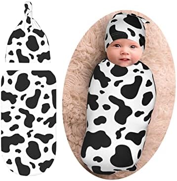 Cobertores recém -nascidos com estampa de vaca Conjuntos de chapéu de gorro