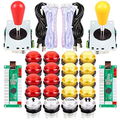 EG inicia 2 jogadores LED Arcade DIY Peças 2x Codificador USB + 2x Ellipse Style Oval Joystick + 20x Botões de arcade LED para PC Mame Raspberry Pi Windows System
