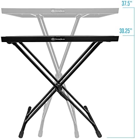 Tabela de DJ portátil Stand By Axcessables com suporte de teclado com suporte duplo -x e bandeja de mesa de mídia ventilada - funciona como uma mesa de suporte de mixer de gravação, estande de DJ ou suporte de sintetizador