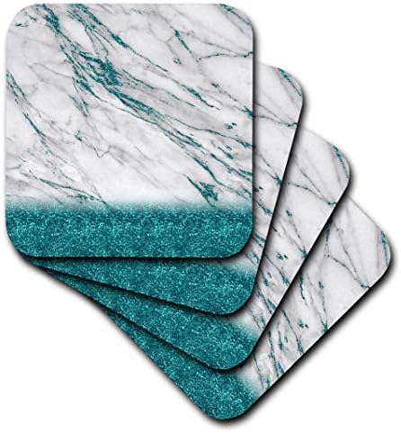 3drose luxury cinza aqua teal gem gem stone marble glitter peito metálico impressão, conjunto de 4 montanhas -russas