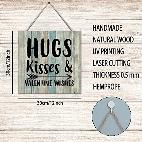 Wood Sign Palavra positiva abraços beijos e namorados desejarem placa de arte de parede engraçada da parede de madeira da parede