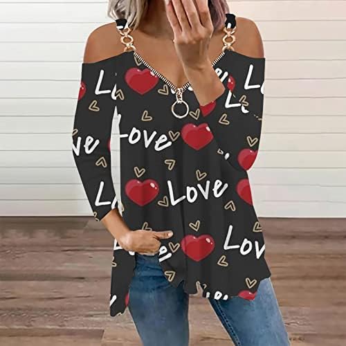 Mulheres Camisa do Dia dos Namorados Sexy Off ombro de manga comprida T-shirt Love Heart Graphic Tee