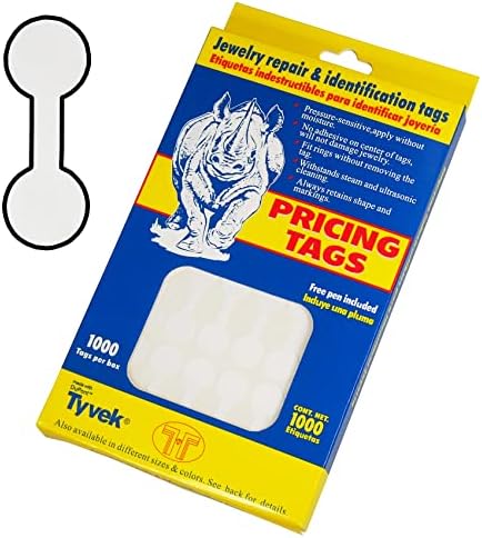 N'ICEPackaging - 1000 Qtd - Tyvek White Barbell Jewelry Price Tags - Para vendas/limpeza/Mercado de pulgas/Consignação/Reparação/Showcase