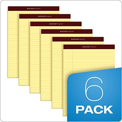 Tops Docket Gold Writing Pads, 8-1/2 x 11-3/4, regra legal, papel canário, 50 folhas, 6 pacote, versão original