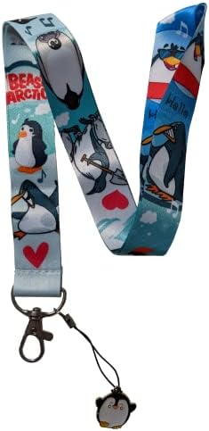 Pingüins Cartoon Print cordão com suporte de emblema e charme de idiota