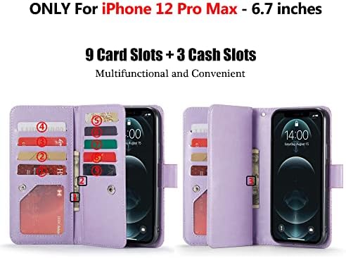 Varikke iPhone 12 Pro Max Wallet Case, iPhone 12 Pro Max Telefone com suporte para cartão e capa destacável magnética e cordão de