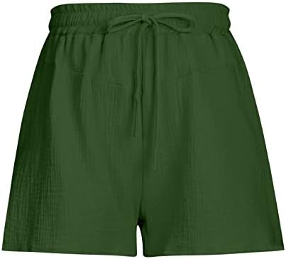 Shorts femininos verão de verão elástico e elástico casual praia fluxo shorts plissados ​​roupas de linho de algodão calças de férias ativas