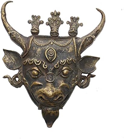 Cottage Handicraft Dhokra Art Bell Metal Máscara Removedor de energia negativo Nazar Battu/Bhoot Face Mal Protetor Olhos Parede Pendurada Vastu Correção e Meditação - Decora de Presidente Antique
