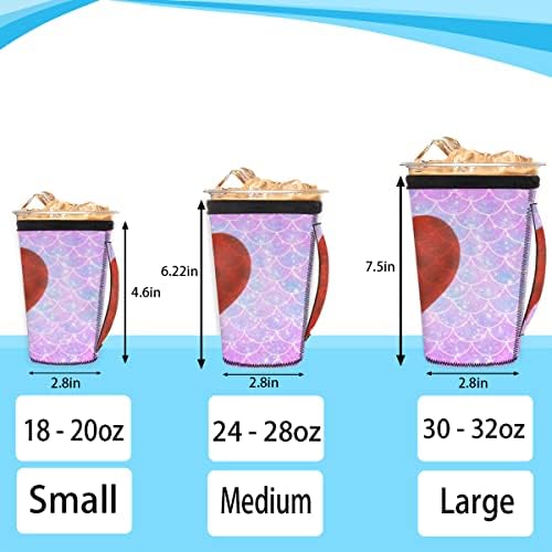 Mermaid azul rosa escala Heart Reutilable Iced Coffee Sleeve com manga de neoprene para refrigerante, café com leite, chá,