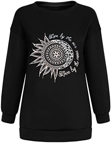 Sun and Moon Graphic Sweetshirt para feminino vintage Blusa de pullocatino de manga comprida de luva longa de manga longa camisas de