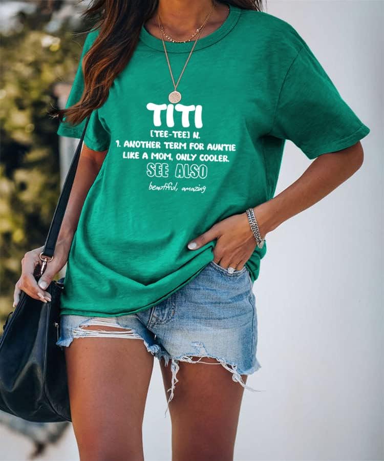 Camiseta para mulheres titi letra engraçada impressão de manga curta Crew Tops gráficos Tamas de camiseta casual tia tia