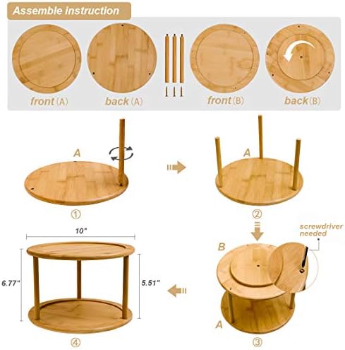 Rack de especiarias de plataforma giratória Susan preguiçosa - 10 polegadas de 2 polegadas de bambu de bambu de 2 polegadas Organizador