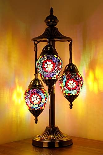 Marrakech 3 Globo Turkish Table Lamp Tiffany estilo mosaico de vidro marroquino Lanterna de cabeceira para o quarto da sala
