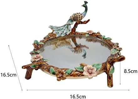 FIGATIA Bandeja de espelho decorativo Pavão de pavão Bandejas Placa de exibição de jóias para mesa para mesa de café